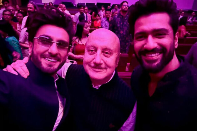 "One is Dhurandhar, other a Chhaava": Anupam Kher shares selfie with Ranveer Singh, Vicky Kaushal, calls himself "newcomer"