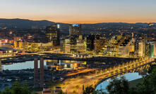 The city of Oslo lit up in dusk