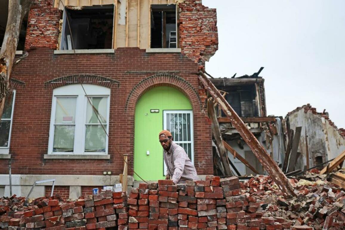 What happens to famous St. Louis bricks after tornado&quest;