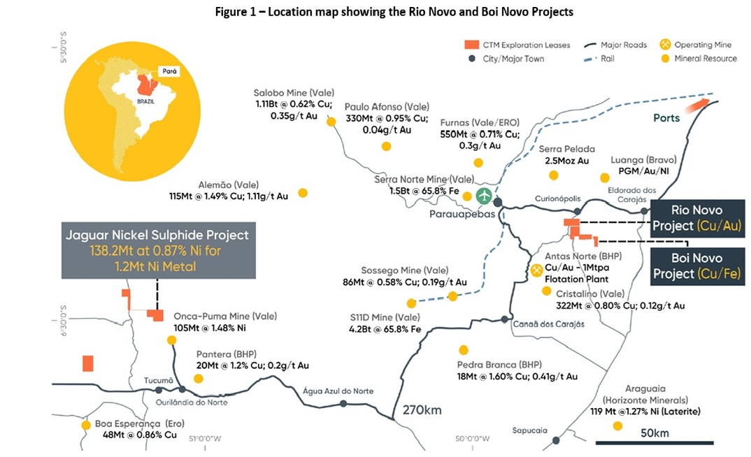 Mapa com localização do projeto Rio Novo