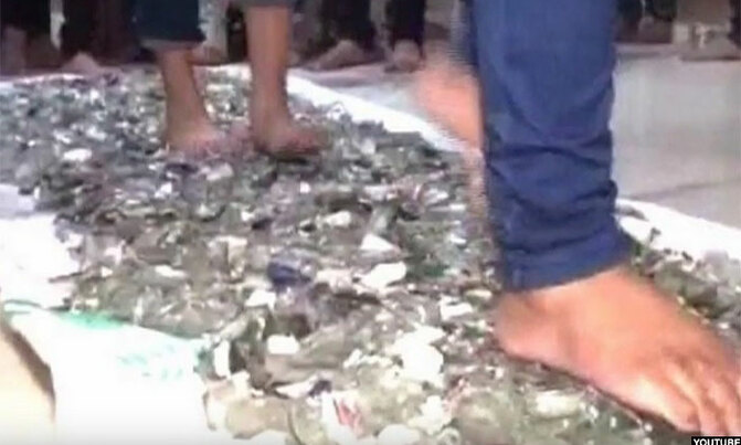 Walking barefoot on broken glass to 'overcome exam phobia' Walking barefoot on broken glass to 'overcome exam phobia'