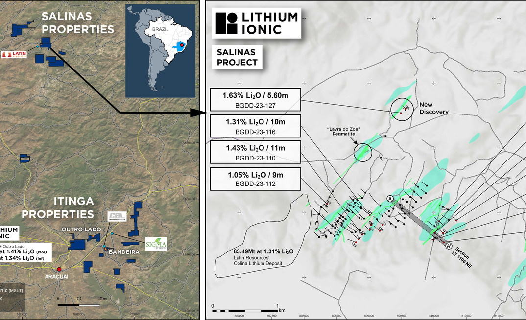 Mapa com projetos de lítio da Lithium Ionic em MG/Reprodução