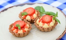 Strawberry, elderflower and basil tart