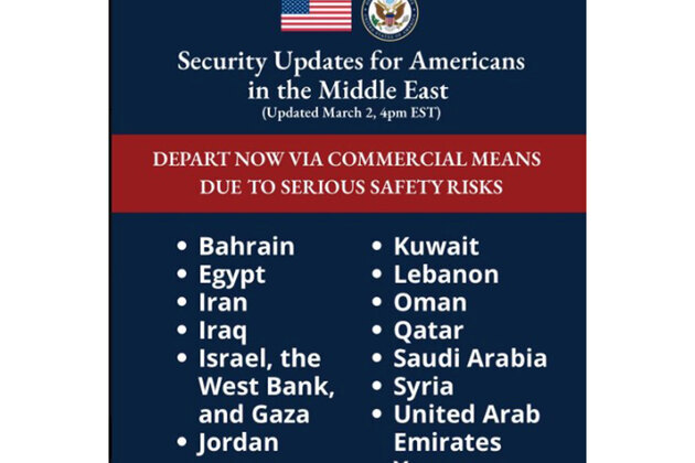 US urges Americans to leave over 12 Middle East countries amid Iran conflict