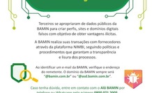 Aviso na página da Bamin chama atenção para tentativa de golpe/Reprodução