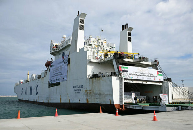 6th UAE aid ship arrives at Al Arish Port with relief for Gaza