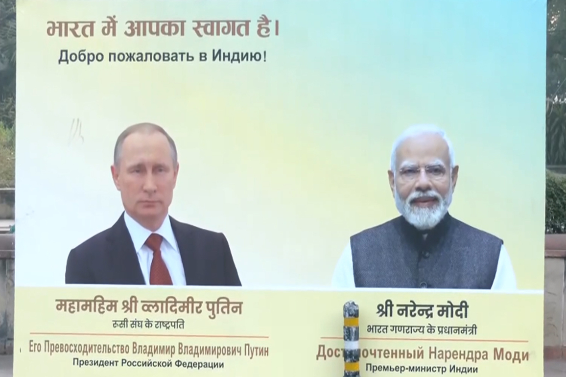 Delhi's Teen Murti Marg decorated with flex boards, Russian flags ahead of Putin's India visit