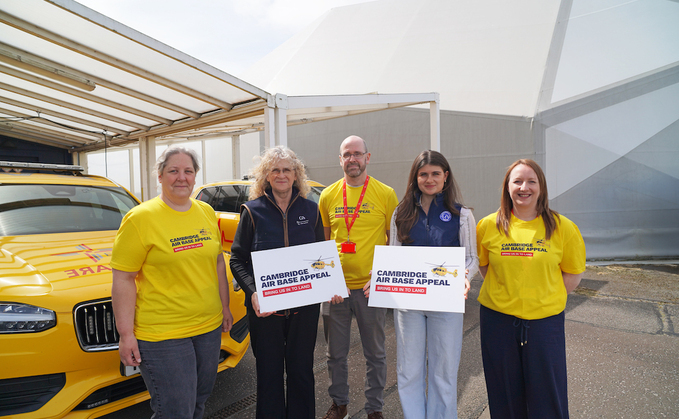 Image L-R: Natalie Ashley (East Anglian Air Ambulance), Louise Hallett (G's Fresh), Conor McGeown (East Anglian Air Ambulance), Chloe Blair (G's Fresh), Rachel Hogg (East Anglian Air Ambulance)
