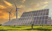 Solar panels wind turbines installed as renewable energy sources. Credit: Shutterstock/Mr Kosal