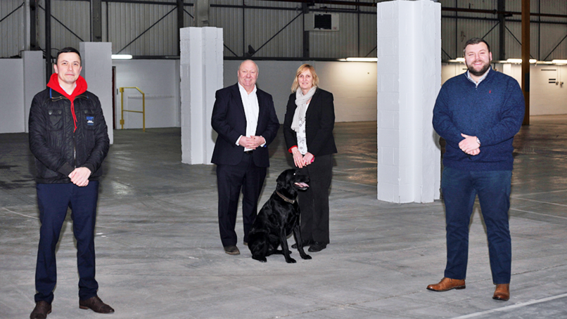 Chris Ward, Duncan Thomson and Jane Thomson with Ernie, and Steve Quigley
