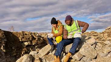 Workers take a coffee break. 