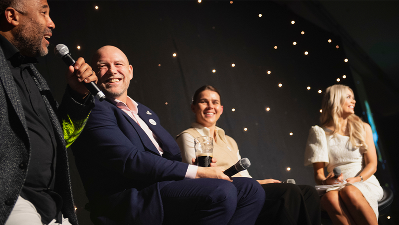 L-R: John Barnes, Mike Tindall, Savannah Marshall and Ellie Costello.