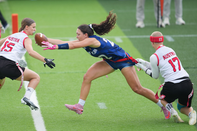 (SP)CHINA-CHENGDU-THE WORLD GAMES 2025-FLAG FOOTBALL-WOMEN'S QUARTERFINAL-AUT VS GBR (CN)