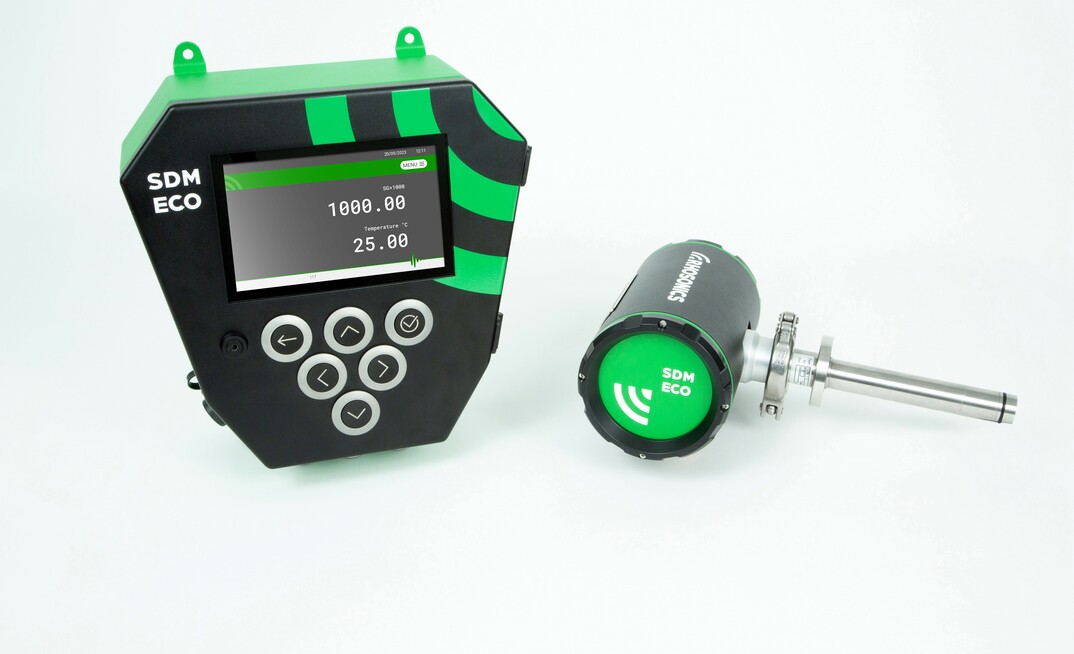 The SDM ECO from Rhosonics consists of an HMI control unit with a separate transmitter including a replaceable sensor