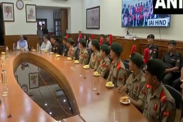 Defence Minister Rajnath Singh interacts with NCC Mount Everest expedition team after their successful summit