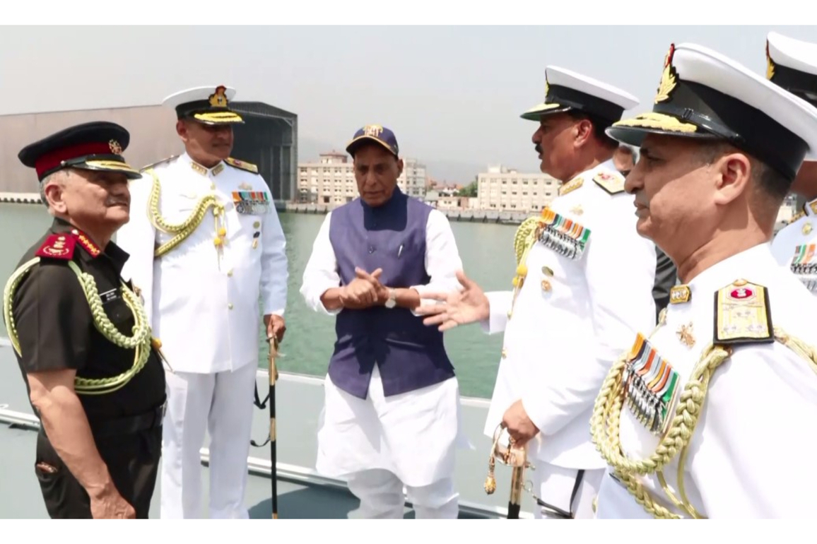 Rajnath Singh inspects INS Taragiri during commissioning ceremony in Visakhapatnam