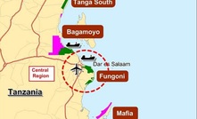 A map showing four of Strandline's eight coastal mineral sands prospects in Tanzania, with Fungoni at the centre