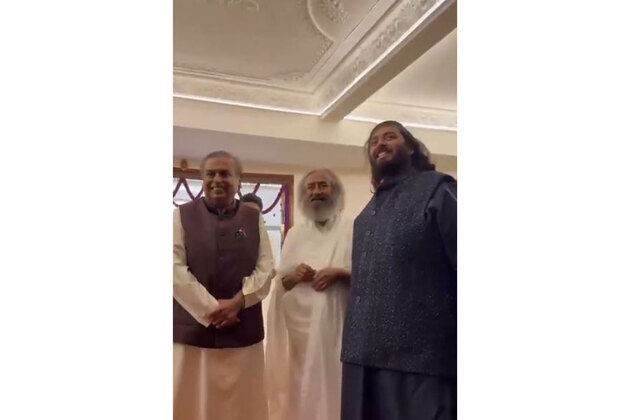 Mukesh Ambani attends Art of Living 45th anniversary event, meets spiritual leader Sri Sri Ravi Shankar