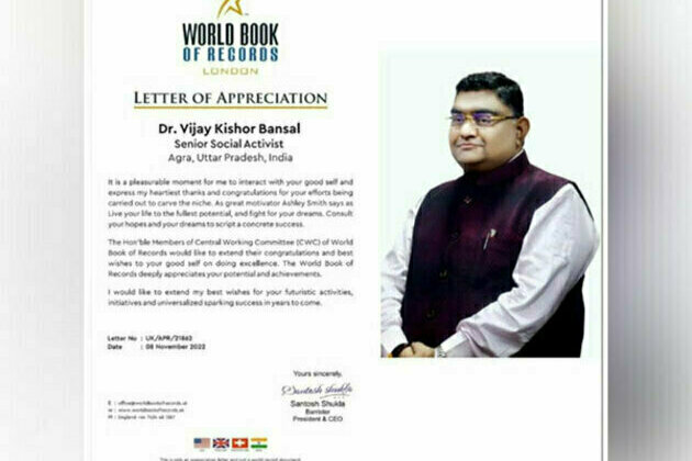 Dr Vijay Kishore Bansal earns recognition through his philanthropic work