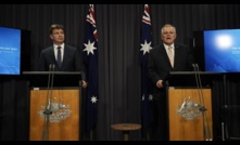  Australia’s emissions reduction minister Angus Taylor and PM Scott Morrison announce the net zero target for 2050
