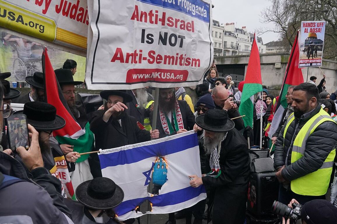 Moment Israeli flag is BURNED during pro-Palestine march through London