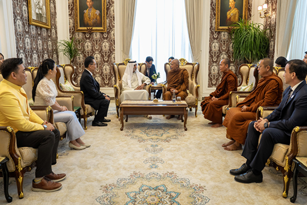 Nahayan bin Mubarak meets Chief Monk of Nah Luang Temple at Royal Thai Embassy in Abu Dhabi