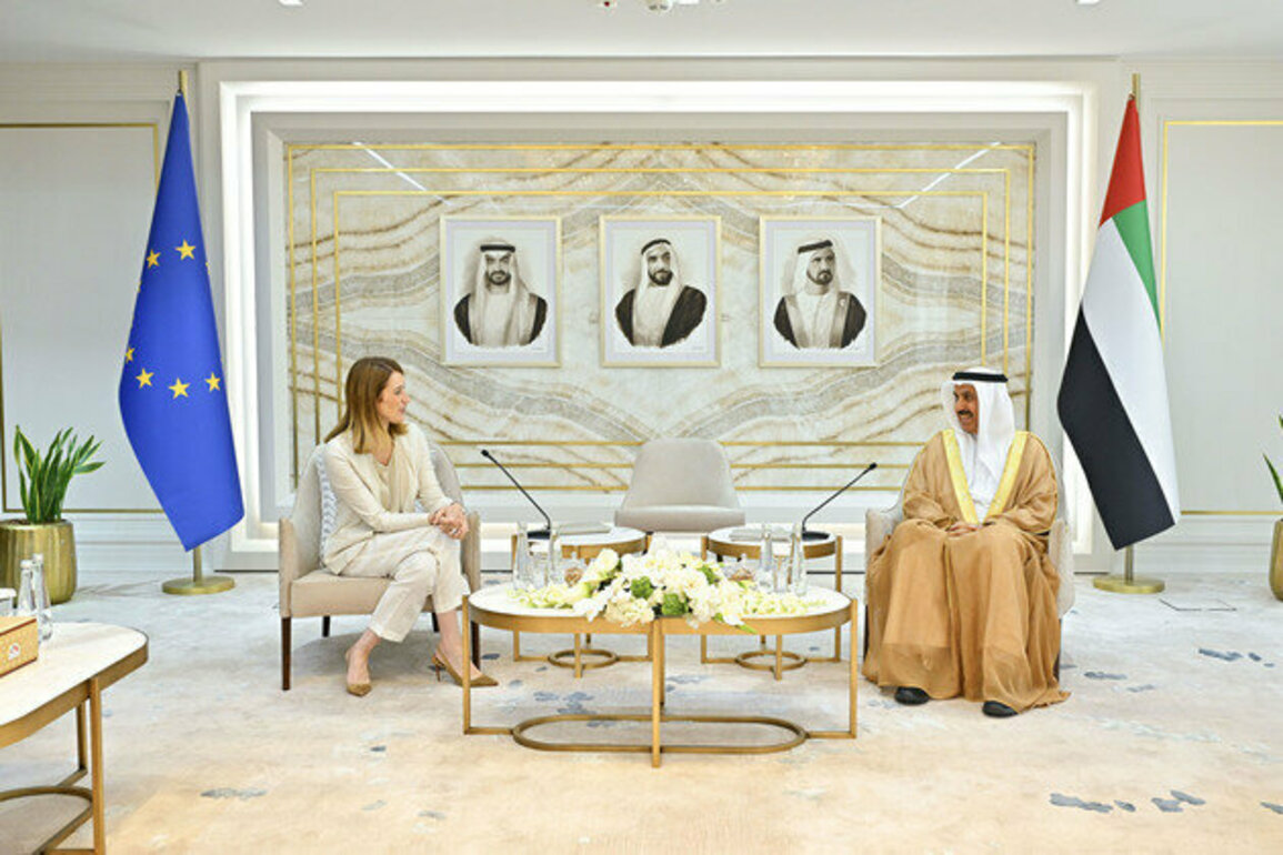 Saqr Ghobash, European Parliament President hold talks in Abu Dhabi