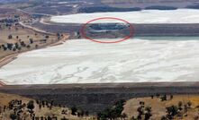 The tailings dam breakthrough, circled in red.