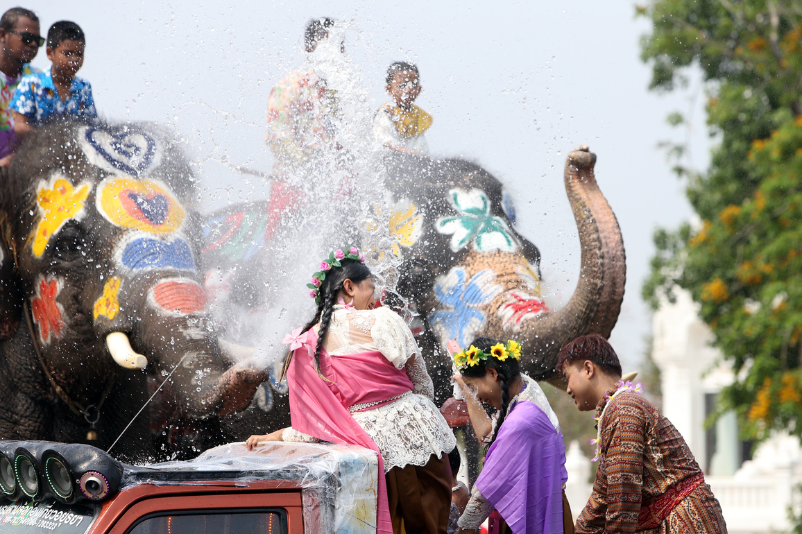 THAILAND-AYUTTHAYA-SONGKRAN FESTIVAL-ELEPHANTS