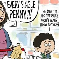 Editorial cartoon- Jeff Koterba on hoarding pennies