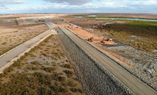 Causeway under construction at Lumsden Point July 2024. Credit: Pilbara Ports