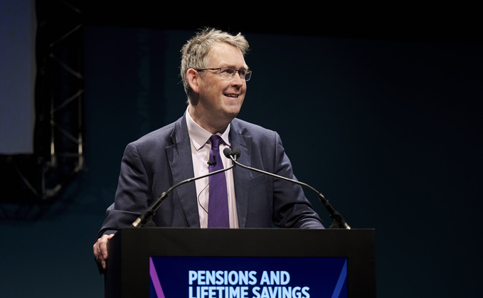 Pensions minister Paul Maynard speaking at the PLSA Investment Conference in Edinburgh Credit: PLSA/ Malcolm Cochrane