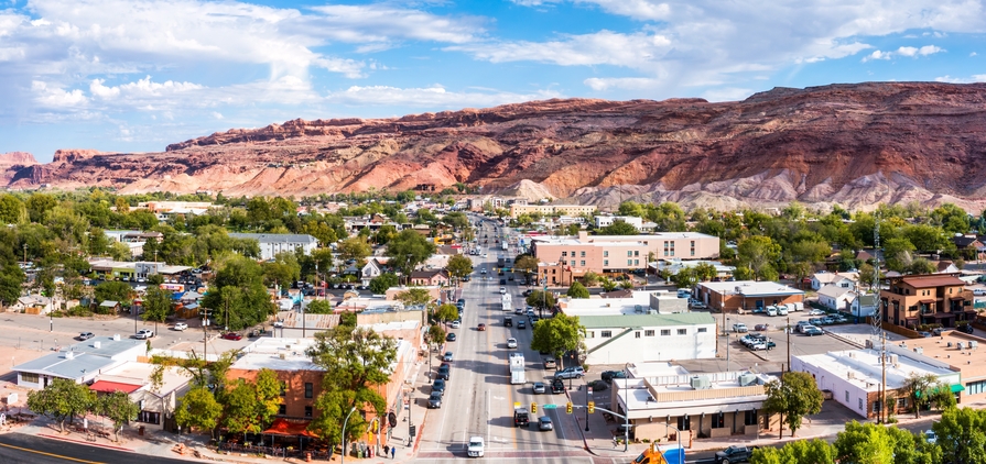 Aerial view of Moab, Utah, where one of Mariana's "stealth" projects is based