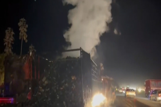 Haryana: Fire breaks out on scrap truck in Karnal
