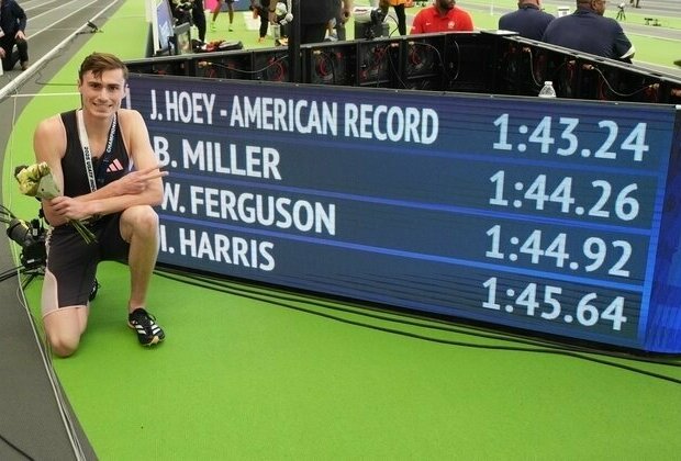 Josh Hoey sets American record in 800m final at indoor championships