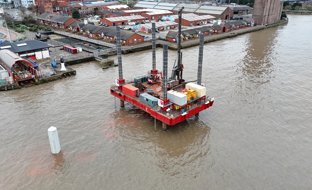 Using its 400t Haven SeaSeven jack-up, Red7Marine installed the monopiles needed for the Woodside Ferry Terminal upgrades in Liverpool