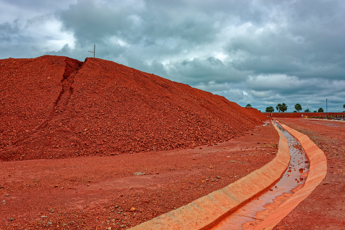 Large pile of bauxite ore in Guinea, Africa.