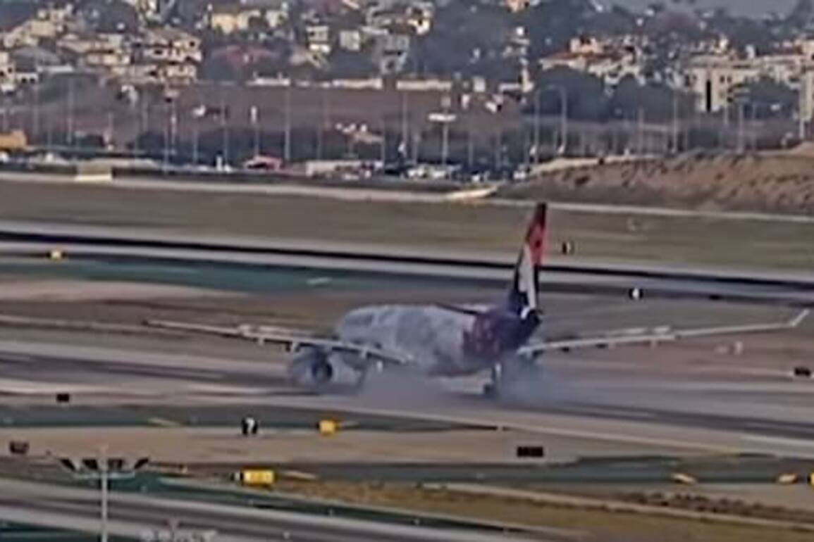 Smoke billows from Hawaiian Airlines plane as it prepares to take off from LAX