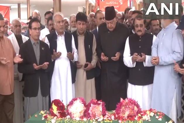 J-K: NC President Farooq Abdullah, CM Omar Abdullah pay tributes to former CM Sheikh Abdullah on his death anniversary
