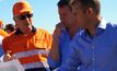 NSW Premier Mike Baird and NSW Planning Minister Robert Stokes at Anglo's Drayton South site on April 28, 2015.