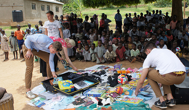   wide range of scholarstic materials were donated by the visiting team from weden redit ulius uwemba