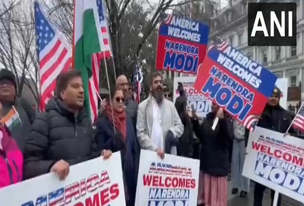 US: Members of Indian diaspora outside Blair House chant slogans "Vande Mataram", "Modi Modi"