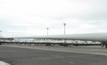  One of the many giant wind turbine blades being transported by truck through Queensland to Coopers Gap wind farm