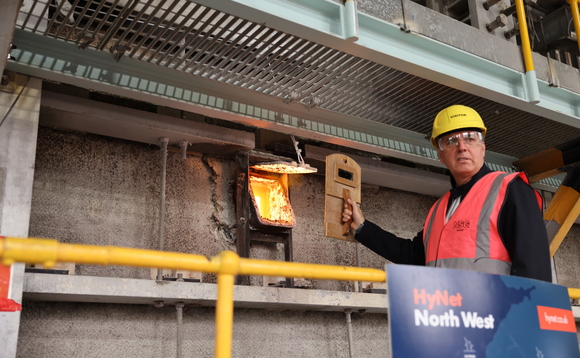 Liverpool City Region mayor Steve Rotheram beside the furnace fired by hydrogen