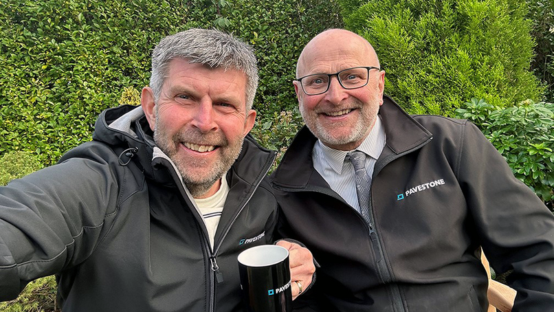 Carl Knowles and Pavestone Area Sales Manager Gary Wheeler.