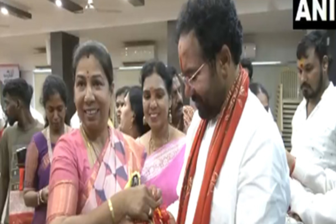 Union Minister G Kishan Reddy celebrates Raksha Bandhan in Hyderabad