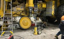  The 4.8 tonne front wheel hub of the Komatsu 930E haul truck after falling off a jack stand