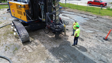 Jason Church, one of the trainers at ECA, works with operators to teach continuous flight auger drilling