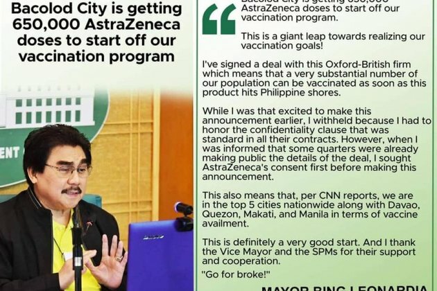 Bacolod to get 650K AstraZeneca doses vs COVID-19