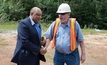  Troy managing director Ken Nilsson (right) welcoming then-Guyana mines minister Raphael Trotman to Karouni in 2018